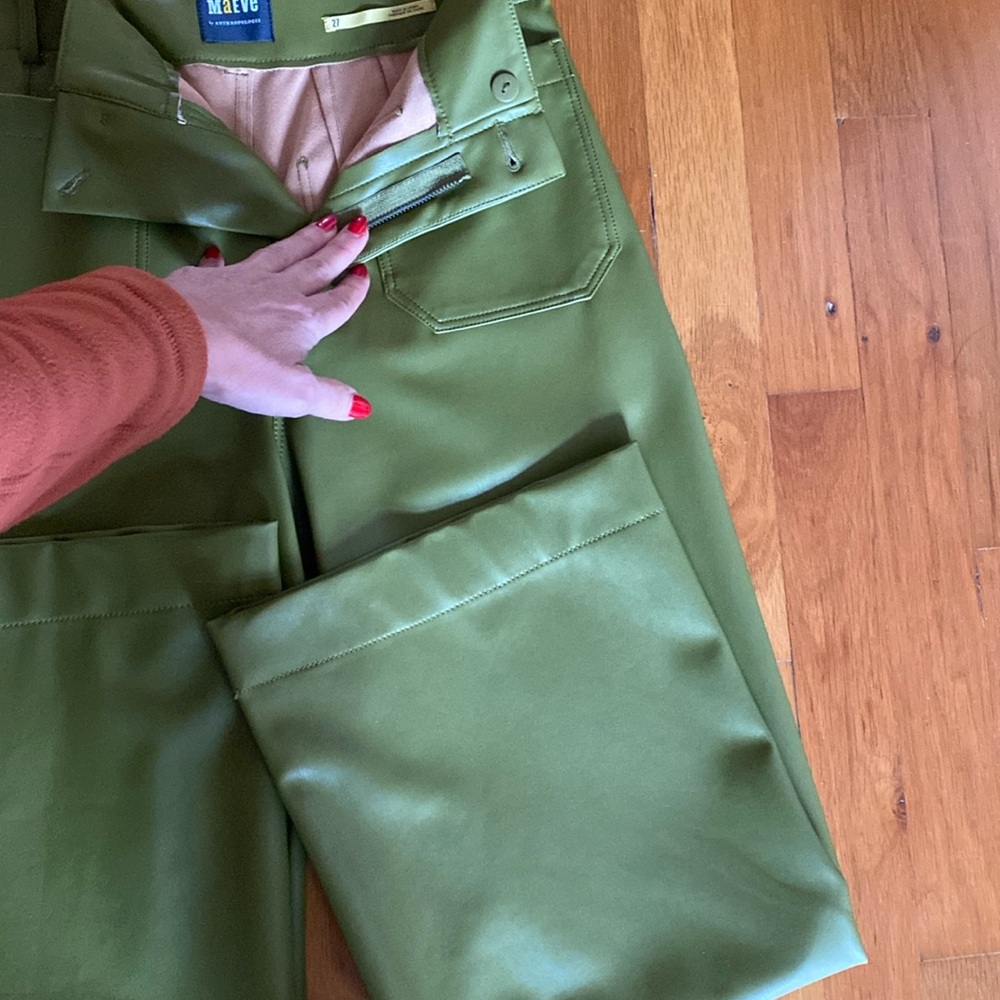 Maeve By Anthropologie The Colette crop faux green leather pants Perfect